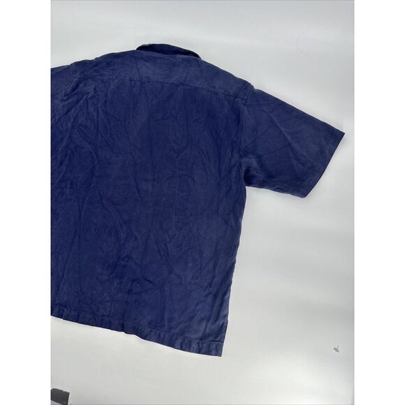 Tommy Bahama Men Hawaiian Shirt 100% Silk XL Blue Palm Logo Long Sleeve Button - Picture 10 of 11